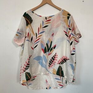 Cynthia Rowley Womens 100% Linen Top Size 1X Tropical Beachy Resort Breathable